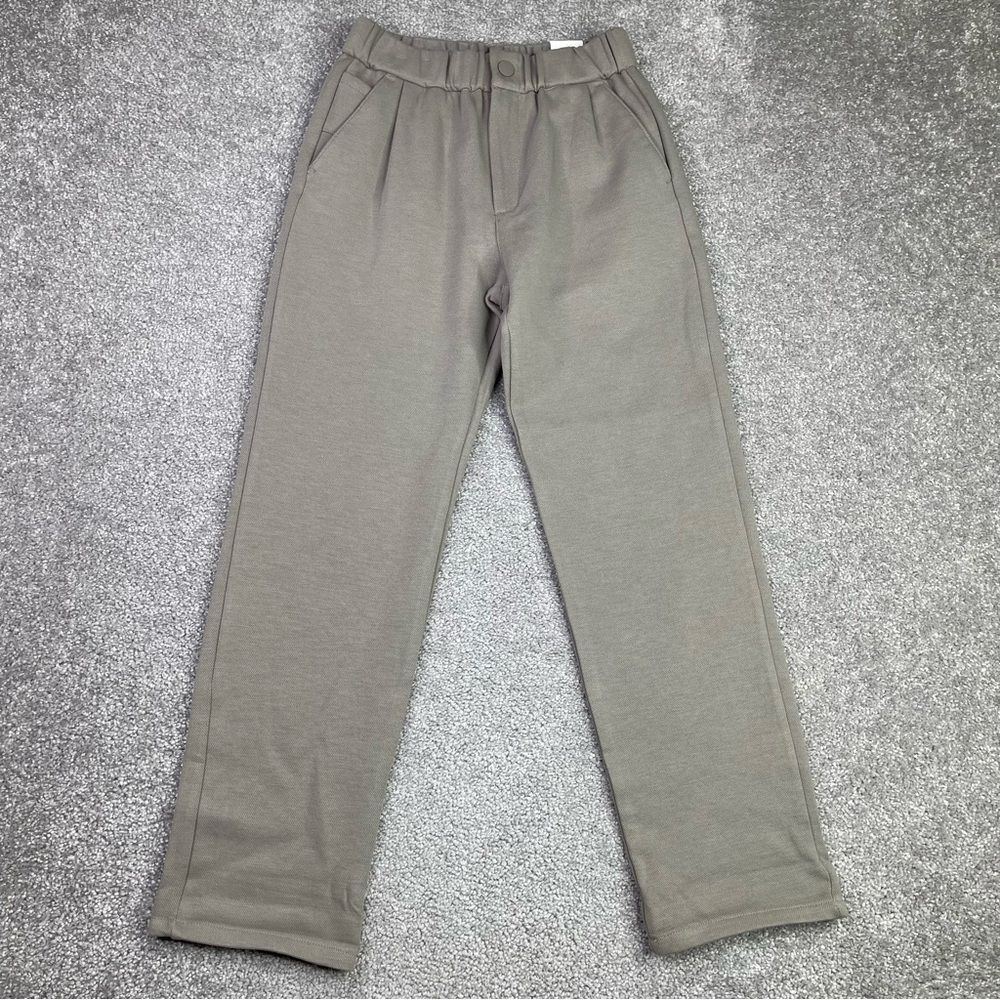 Zara Pants Unisex Kids 9 Gray Knit Slim Leg Pleated Elastic Waist Lightweight